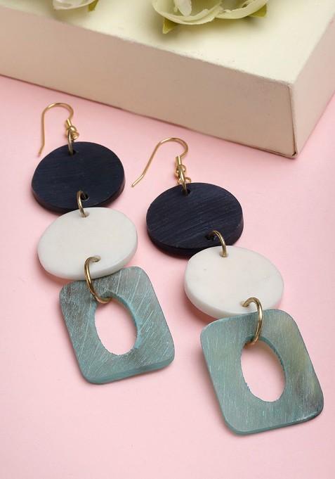 Sea Green And White Circular Drop Earrings