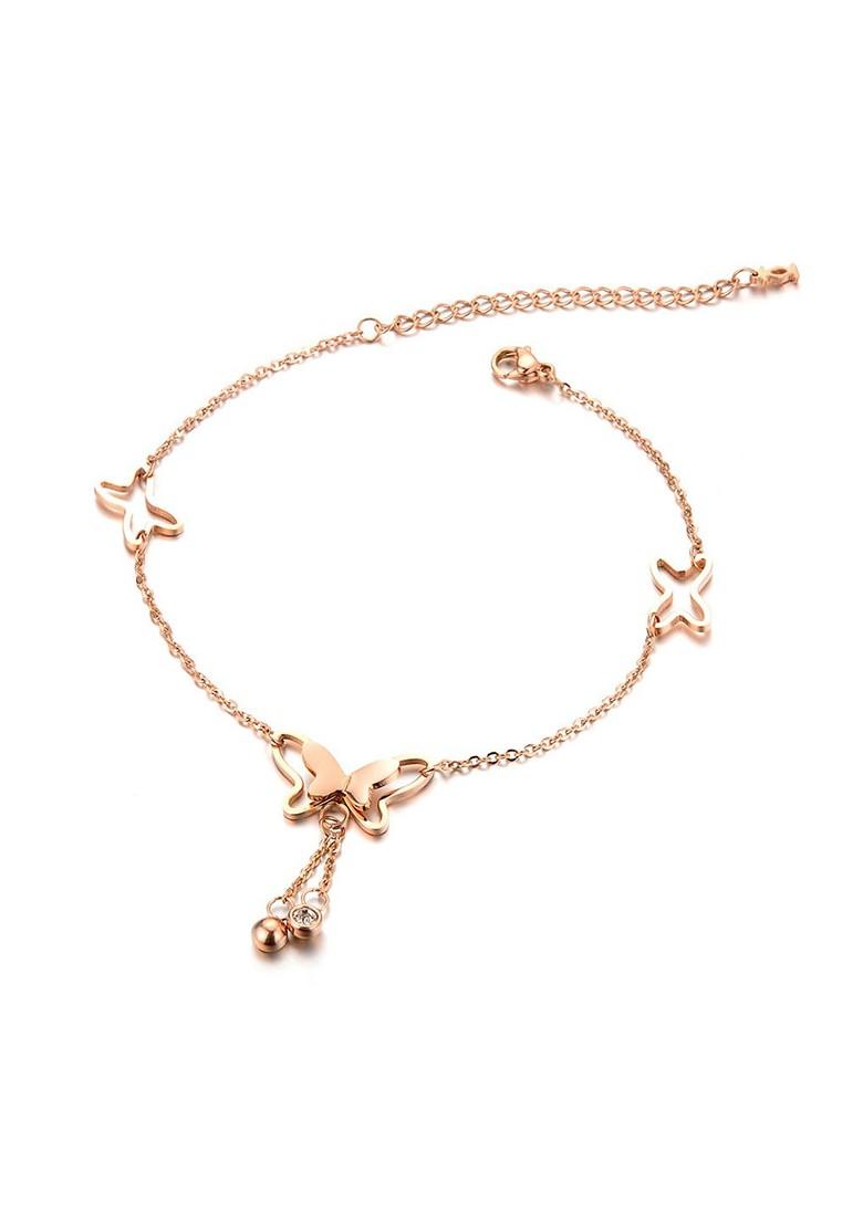 Buy Women Rose Gold Plated Stainless Steel Butterfly Charm Anklet