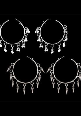 Silver Toned Contemporary Half Hoop Earrings