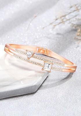 Women Rose Gold Plated Crystal Studded Bracelet