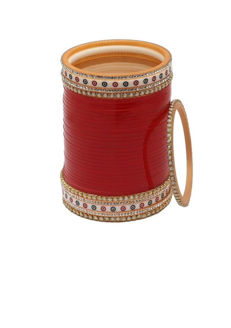 Women Set of 2 Gold Plated And Red Matching Bangles Wedding Chuda Set