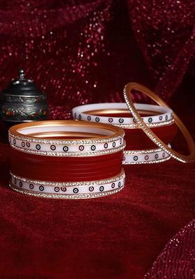 Set Of 24 Gold Plated Red AD Stone Studded Chuda Set