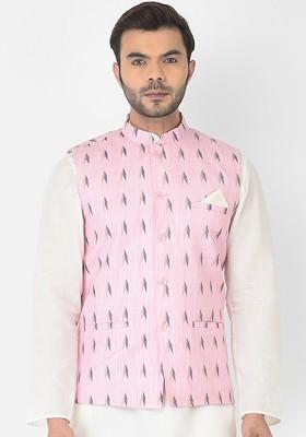 Men Pink Printed Woven Design Pure Cotton Nehru Jackets