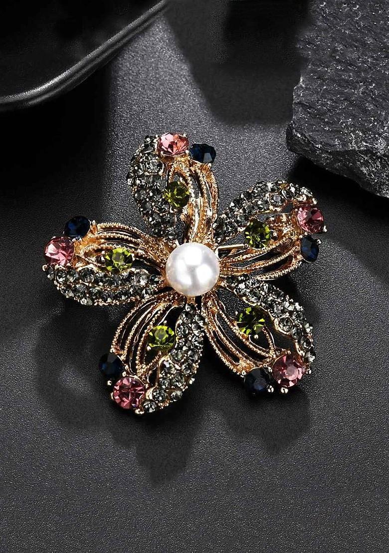 Buy Women Multicolor Crystal Floral Shaped Brooch Pin 18788998