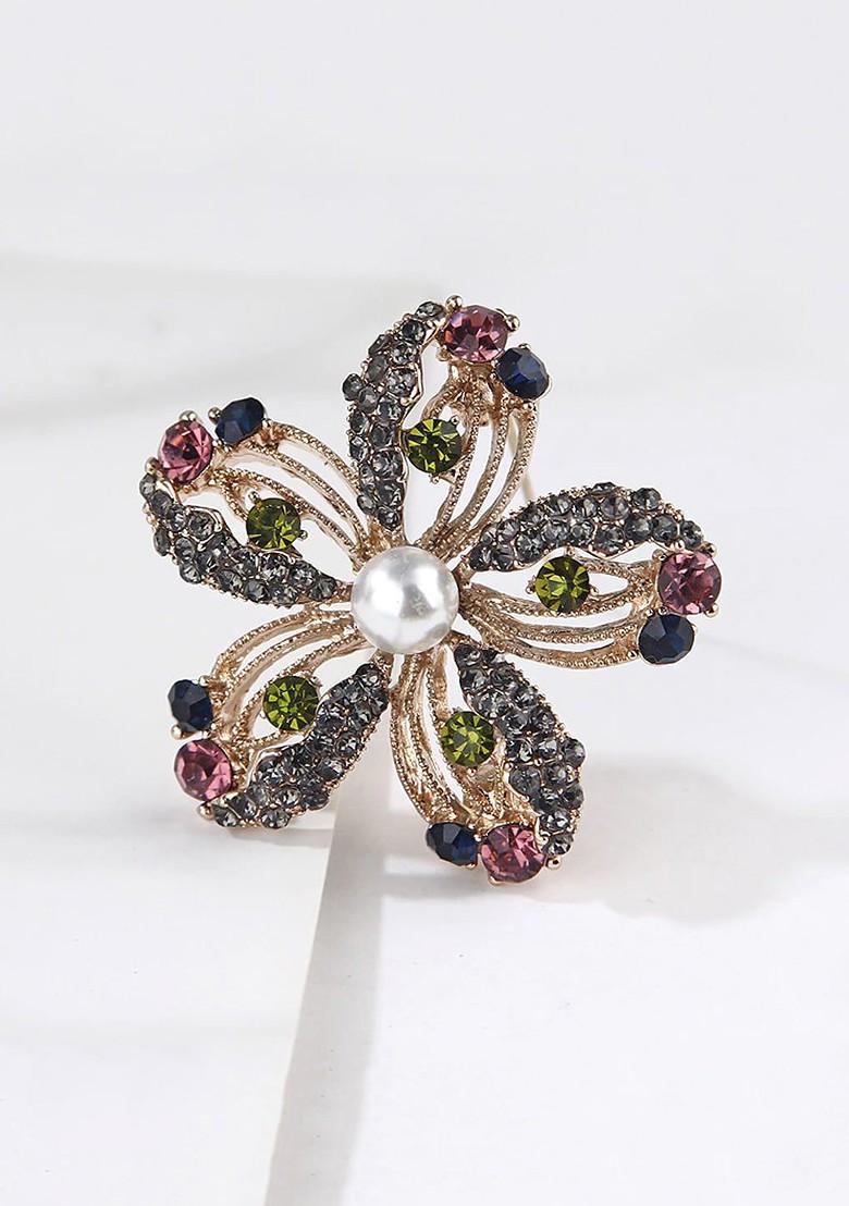 Buy Women Multicolor Crystal Floral Shaped Brooch Pin 18788998