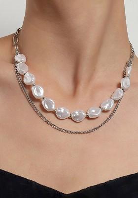 Silver Toned White Stone Multilayer Chain Designed Necklace