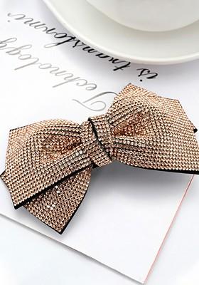 Women Gold Crystal Studded Bow Designed French Baratte