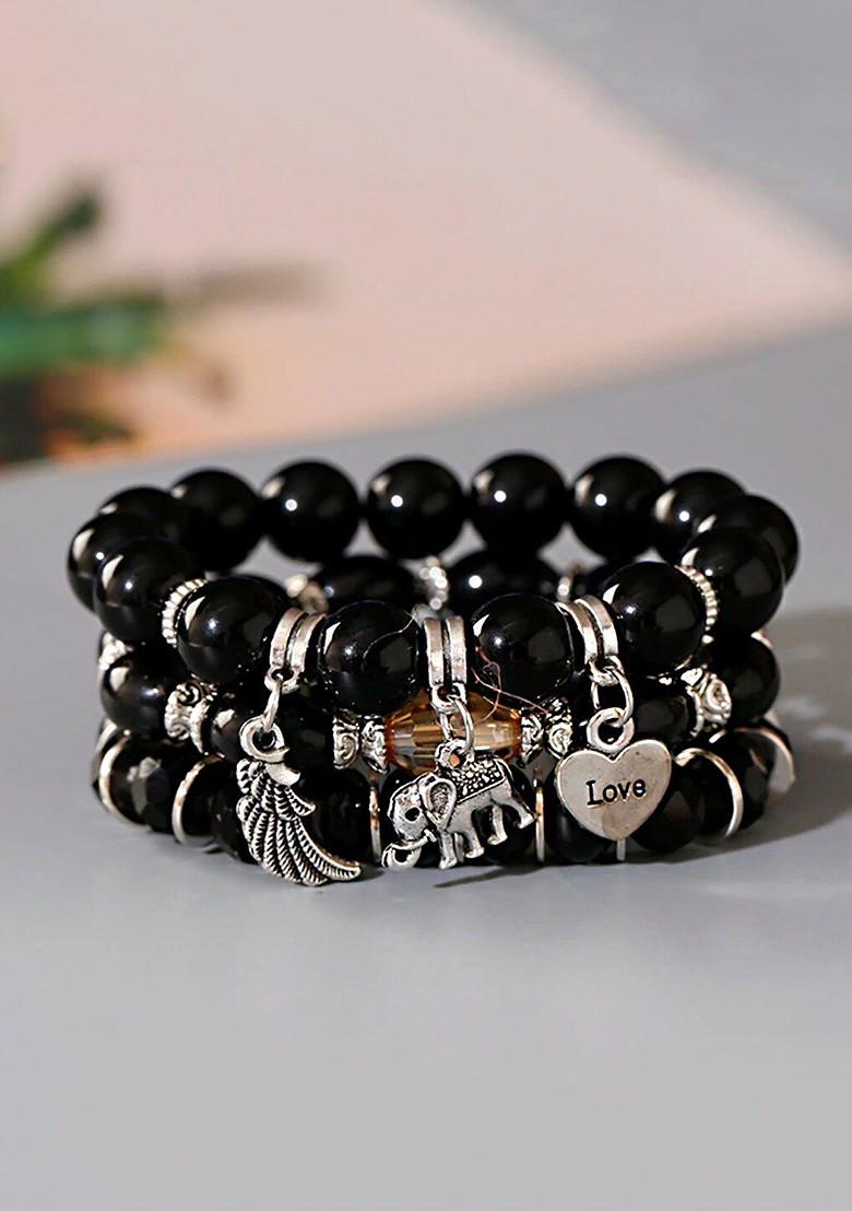 Black Multilayer Bohemian Stretchable Beads Bracelets
