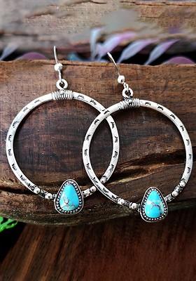 Blue And Silver Toned Contemporary Stone Studded Drop Earrings