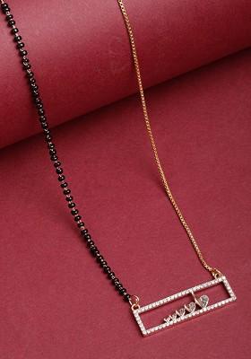 Gold Plated White AD Studded And Black Beaded  Mangalsutra