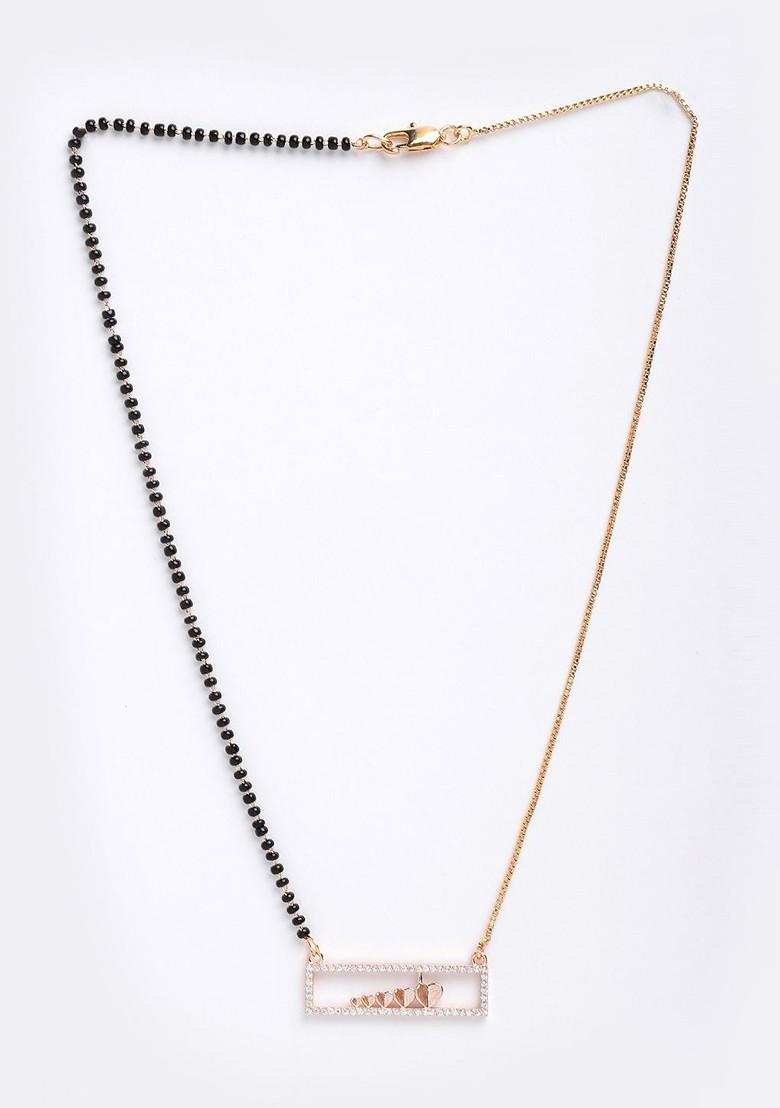 Gold Plated White AD Studded And Black Beaded  Mangalsutra
