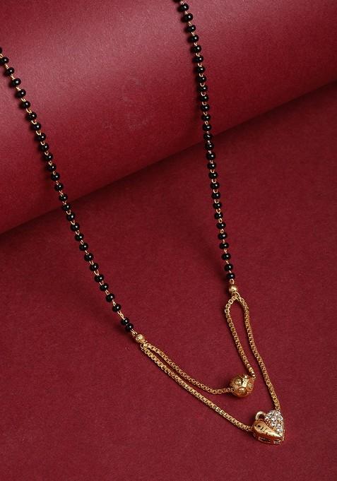 Gold Plated Black Artificial Stones And  Layered Beads Studded  Mangalsutra