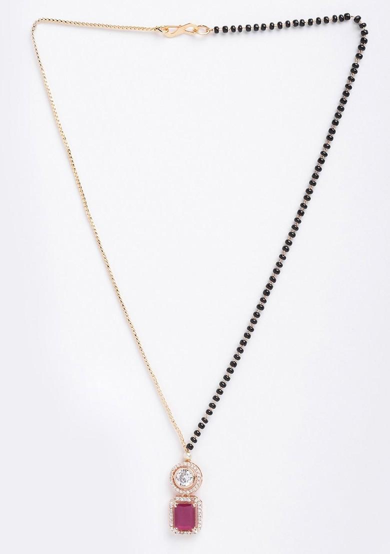 Gold Plated Gold  CZ Stone Solitaire And Black Beads Mangalsutra