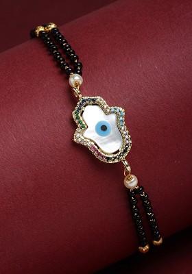 Gold Plated Gold Beaded Evil Eye Hand Mangalsutra