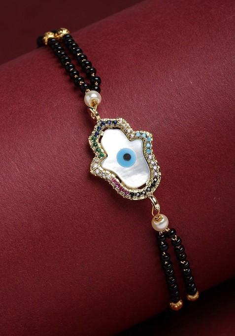 Gold Plated Gold Beaded Evil Eye Hand Mangalsutra