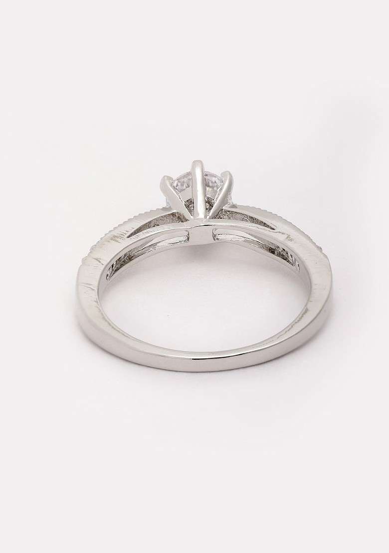 Silver Plated Solitaire AD Stone Solitaire Finger Ring - Indya