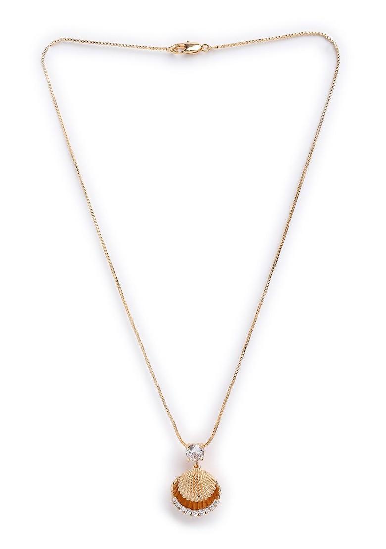 Gold Plated Sea Shell Pearl And CZ Stone Pendant With Chain
