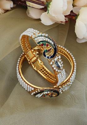 Women Gold plated Pearl and Stone studded Multi Bracelet