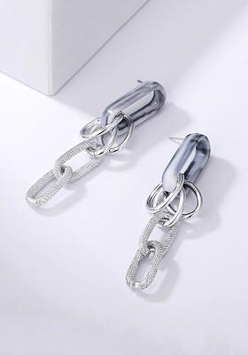 Silver Toned Contemporary Drop Earrings