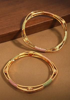 Set Of 2 Gold Plated Green And Pink Meenakari Bangles