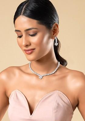 Silver Plated White American Diamond Studded Jewellery Set