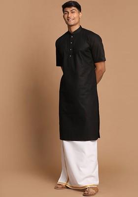 Men Solid Pure Cotton Kurta And Mundu Set
