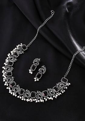 Silver Plated Oxidized Black Peacock Designed Jewellery Set