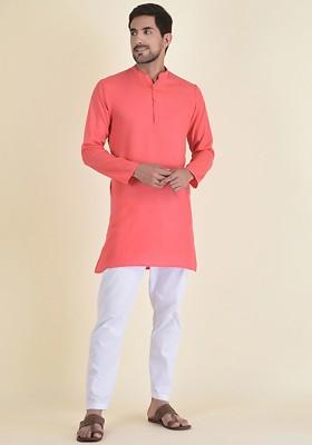 Men Pink Striped Pure Cotton Kurta With Pyjamas