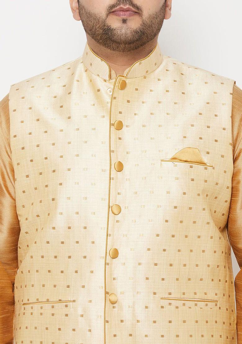 Men Plus Size Rose Gold And Maroon Kurta With Dhoti Pants And Nehru Jacket