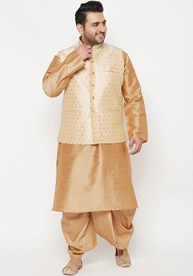 Men Rose Gold Pleated Kurta With Dhoti Pants Nehru Jacket