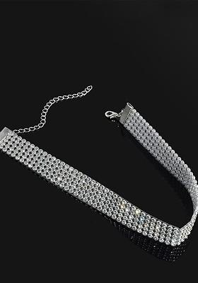 Silver Plated Statement Crystal Studded Choker Necklace