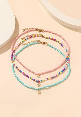 Multicolored Star Moon Lock Shaped Beaded Multilayer Necklace
