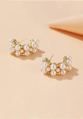 Gold Toned Pearl Studded Hoop Earrings