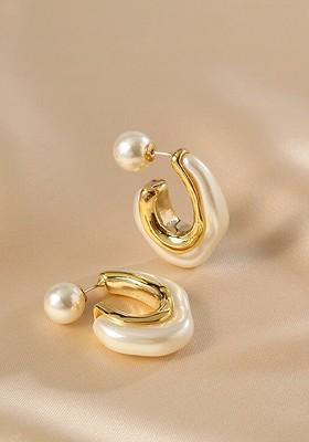 Gold Tone Half Moon Shaped Hoop Earrings