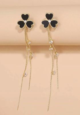 Gold Toned And Black Triple Heart Shaped Long Chain Dangle Earring