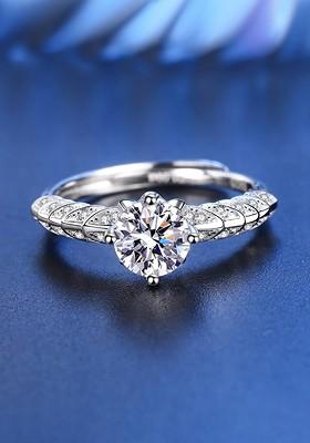 Women Silver Plated Crystal Studded Adjustable Finger Ring