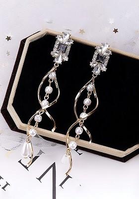  Set Of 2  Gold Tone Round Hoops And Crystal Studded Long Dangler Earrings