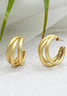 Gold Toned Double Layer Half Hoop Earrings
