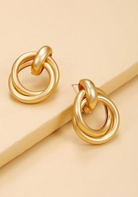Women Gold Toned Circular Studs Earrings