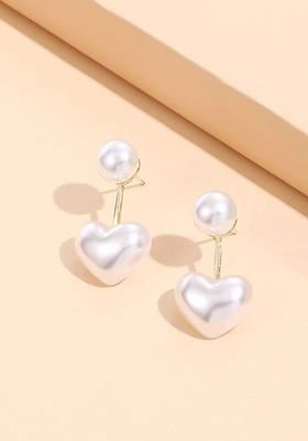 White Gold Plated Heart Shape Pearl Studded Drop Earrings
