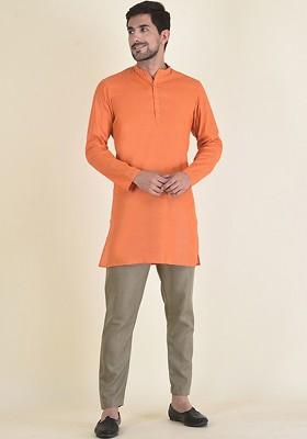 Men Orange Kurta With Pyjamas