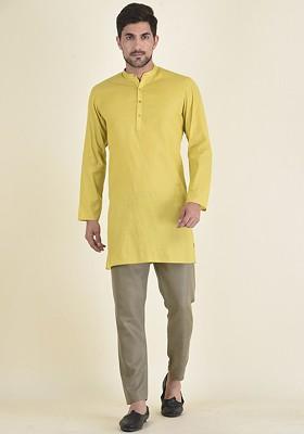 Men Mustard Yellow Kurta With Pyjamas