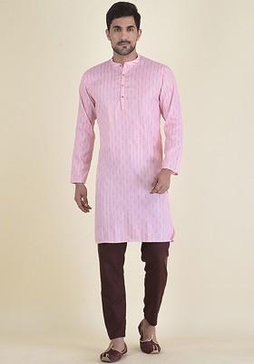 Men Pink Striped Kurta With Pyjamas