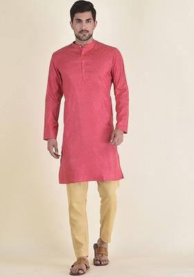 Men Pink Solid Kurta With Pyjamas