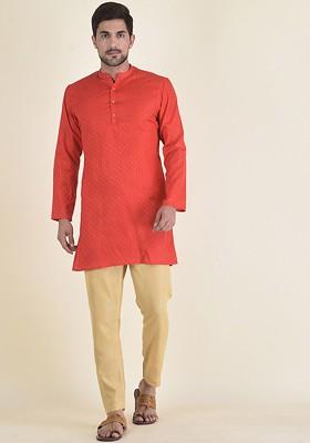 Men Red And Beige Kurta Set