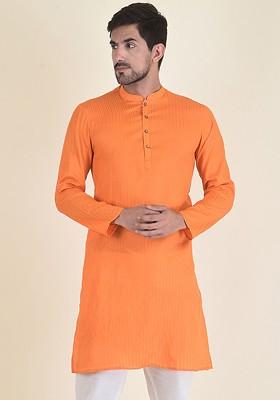 Men Orange Kurta With Pyjamas