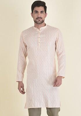 Men Orange Kurta With Pyjamas