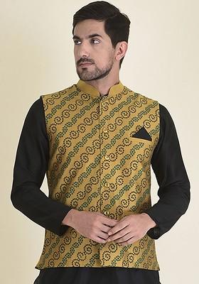 Men Yellow Printed Nehru Jackets