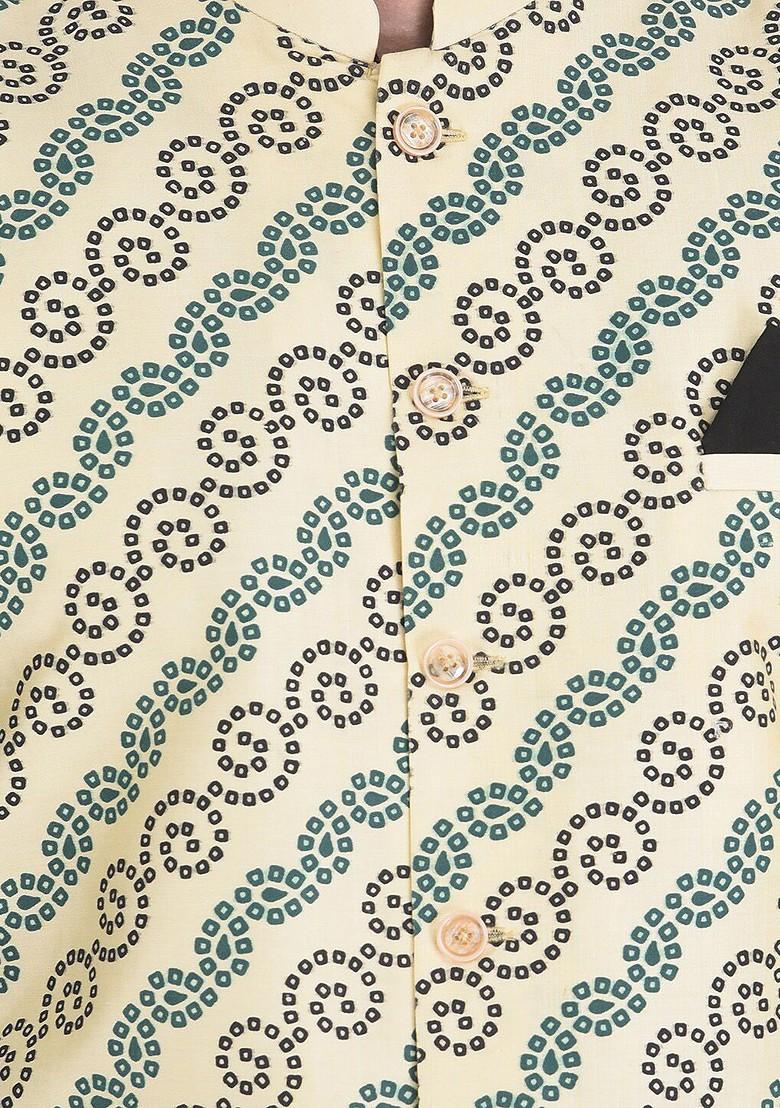 Men Cream Printed Nehru Jacket