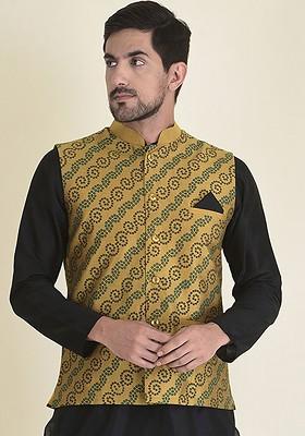 Men Yellow Layered Kurta With Trousers
